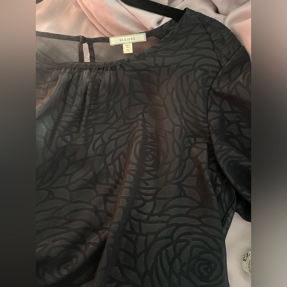 Pleione | Black Sheer Blouse with Rose Print | Size Medium - Picture 2 of 6